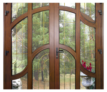 The contemporary touch of a glass window combined with the timeless appeal of a wooden door